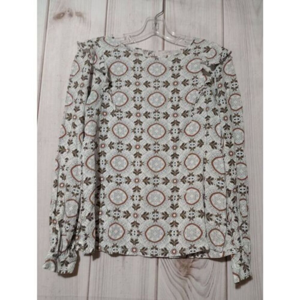 2 For 30 Loft Shirt Ladies Extra Small Cream Tan Long Sleeve Medallion Print